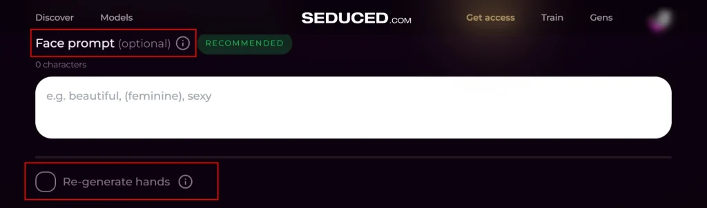Upscale Seduced.ai Images-Face prompt feature