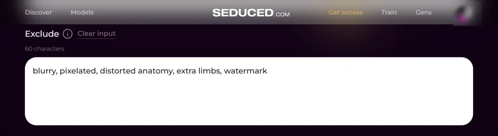 Upscale Seduced.ai Images- Negative Prompt field